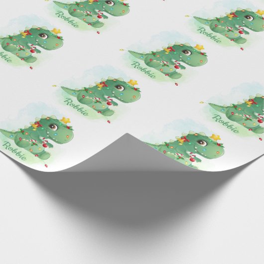 恐竜&クリスマスライト男の赤ちゃんクリスマス ラッピングペーパー (角)