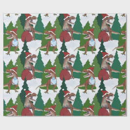 恐竜 クリスマス T-レックス サンタクロース ラッピングペーパー