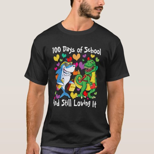 恐竜&サメ100日の学校とスティルロヴィ Tシャツ (正面)