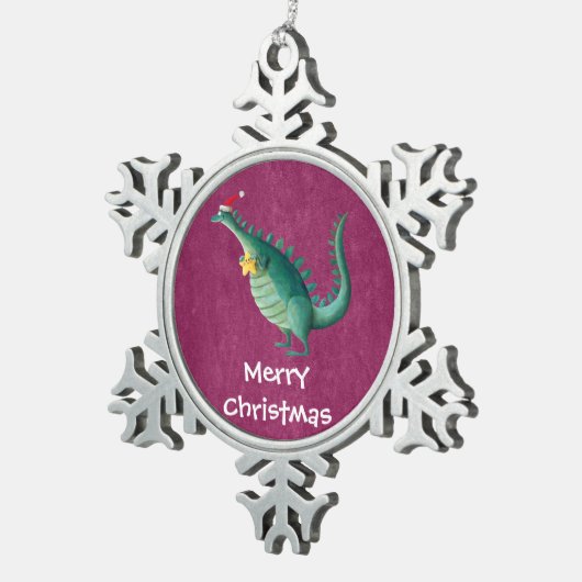 恐竜-サンタクロースの助手 スノーフレークピューターオーナメント (右)