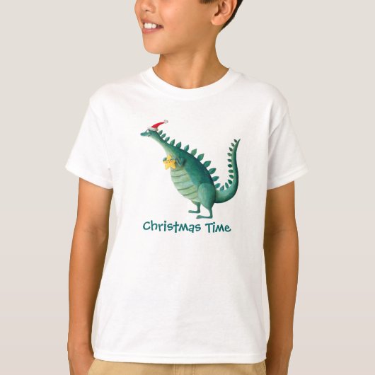 恐竜-サンタクロースの助手 Tシャツ (正面)