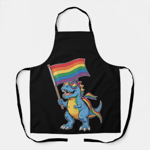 恐竜 ティラノサウルス ゲイ プライド LGBTQ サポーター レインボーフラッグ エプロン