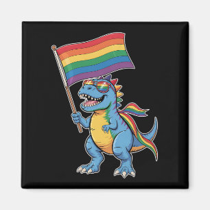 恐竜 ティラノサウルス ゲイ プライド LGBTQ 支援者 レインボーフラッグ マグネット