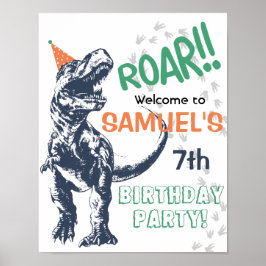 恐竜 ティラノサウルス パーティーハット 誕生日 ウェルカムサイン ポスター