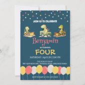 恐竜 トラクター トラック 風船 学校 誕生日 招待状 (正面)