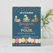 恐竜 トラクター トラック 風船 学校 誕生日 招待状 (スタンド正面)