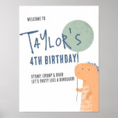 恐竜&バルーンボーイバースデーパーティー歓迎サイン ポスター (正面)