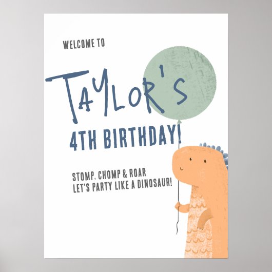 恐竜&バルーンボーイバースデーパーティー歓迎サイン ポスター (正面)