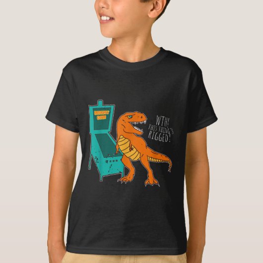 恐竜 ピンボール ウィザード アーケード マシン プレイヤー 絵 Tシャツ (正面)