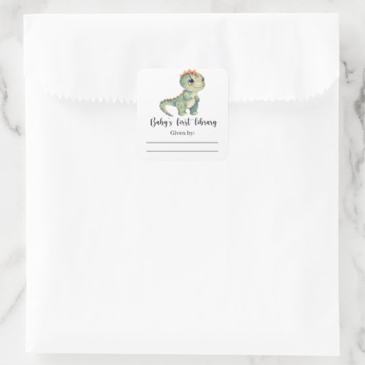 恐竜 - ベビーシャワーのブックプレート、赤ちゃんのための本 スクエアシール (バッグ)