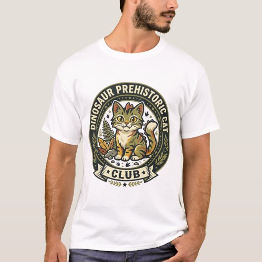 恐竜 先史時代 猫 ネコ グラフィックTシャツ アート - 恐竜 Tシャツ (正面)