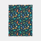 恐竜 宇宙 惑星 ロケット 船 フリースブランケット (正面)