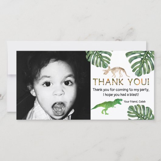 恐竜！恐竜の誕生日パーティーありがとう サンキューカード (正面)