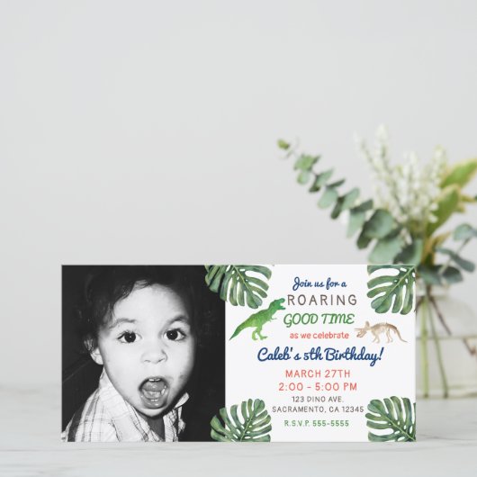 恐竜!恐竜の誕生日パーティー写真写真 サンキューカード (スタンド正面)