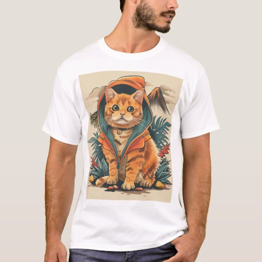 恐竜+猫+探検家 Tシャツ (正面)