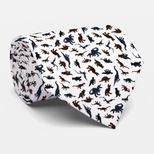 恐竜 – 白の色 ネクタイ (ロール)