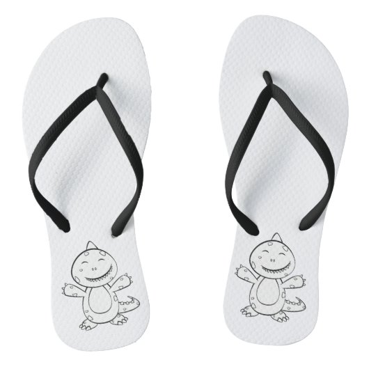 恐竜 – 白黒でスケッチされた芸術動物 ビーチサンダル (ソール)