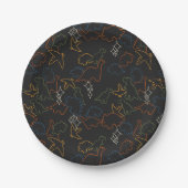恐竜 - 秋の輪郭 黒背景 ペーパープレート (正面)