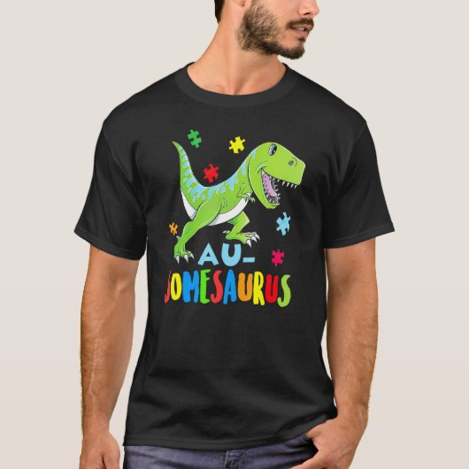 恐竜 自閉症啓発 Rex Rawr パズル ハート Tシャツ (正面)