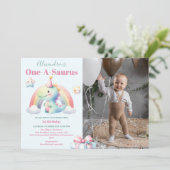 恐竜 1歳 誕生日 カラフル かわいい 招待状 (スタンド正面)