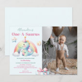 恐竜 1歳 誕生日 カラフル かわいい 招待状 (正面/裏面)