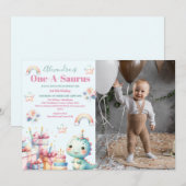 恐竜 1歳 誕生日 カラフル かわいい 招待状 (正面/裏面)