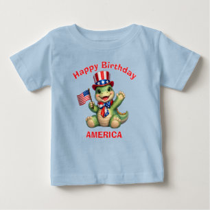 恐竜 (6b) 愛国少年Tシャツ ベビーTシャツ