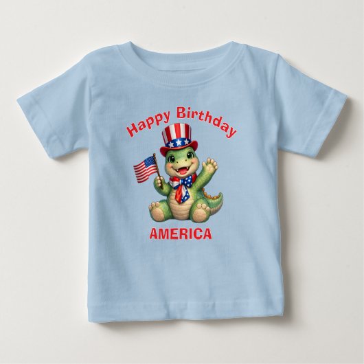 恐竜 (6b) 愛国少年Tシャツ ベビーTシャツ (正面)
