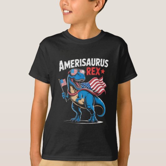 恐竜 7月4日 男の子 女の子 男性 Amerisaurus Tシャツ (正面)