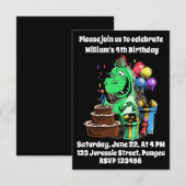 恐竜、Tレックス、ティラノサウルス、4歳の誕生日、誕生日 招待状 (正面/裏面)