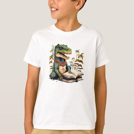 恐竜 Tレックス 読書家  Tシャツ (正面)