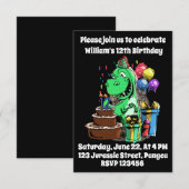 恐竜、Tレックス、12歳の誕生日、誕生日パーティー 招待状 (正面/裏面)