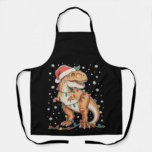 恐竜+T+Rex+クリスマス+恐竜+イルミネーション+休日 エプロン (正面)