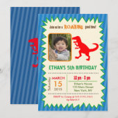 恐竜 T REX 写真 誕生日 招待状 (正面/裏面)
