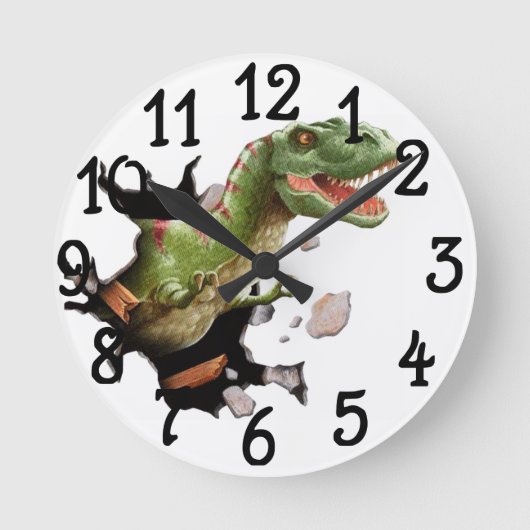 恐竜 T-Rex 寝室 遊び部屋 壁掛け時計 ラウンド壁時計 (正面)