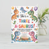 恐竜A-Saurus 3番目の誕生日パーティーT-レックス 招待状 (スタンド正面)