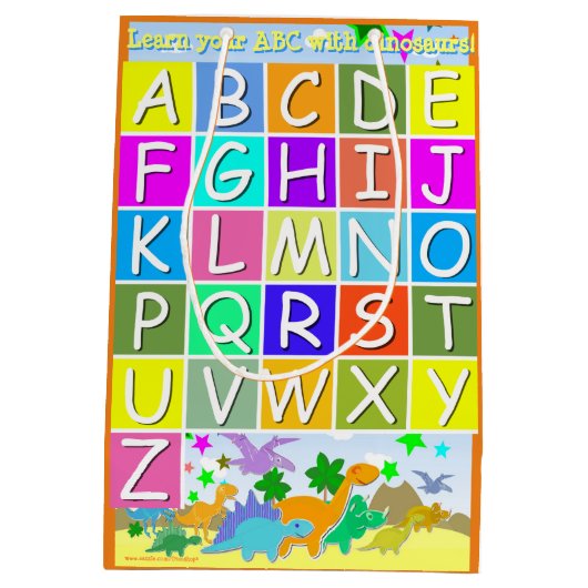 恐竜ABCおよびカウントと学んでいる子供 ミディアムペーパーバッグ (裏面)