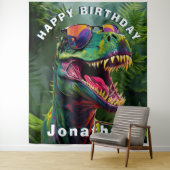 恐竜Coo l Tレックスジャングル誕生日背景 タペストリー (インサイチュ)