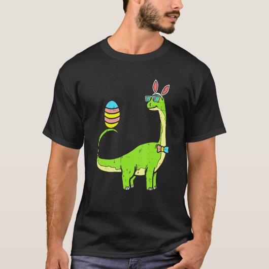 恐竜Dinoブロントサウルスバニー耳エッグイースターD Tシャツ (正面)