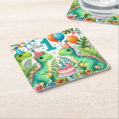 恐竜Dino 1st誕生日パーティー スクエアペーパーコースター (アングル)