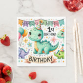 恐竜Dino 1st誕生日パーティー スタンダードランチョンナプキン (インサイチュ)