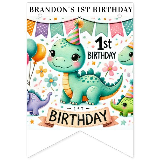 恐竜Dino 1st誕生日パーティー バンティングフラッグ (第16の旗)