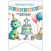 恐竜Dino 1st誕生日パーティー バンティングフラッグ (第1の旗)