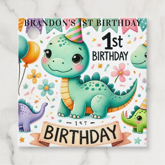 恐竜Dino 1st誕生日パーティー フェイバータグ (正面)