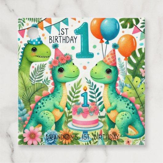 恐竜Dino 1st誕生日パーティー フェイバータグ (正面)
