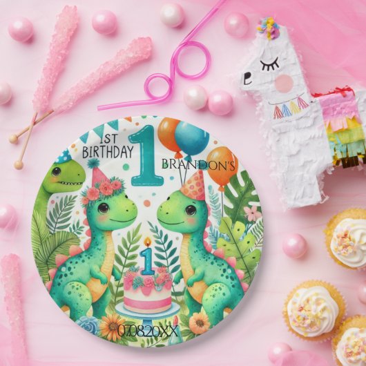 恐竜Dino 1st誕生日パーティー ペーパープレート (パーティー)
