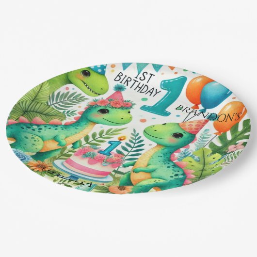 恐竜Dino 1st誕生日パーティー ペーパープレート (アングル)