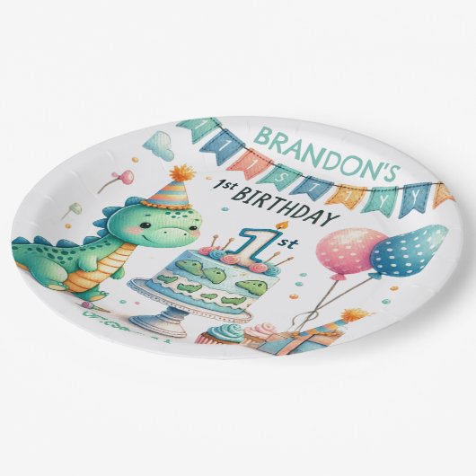 恐竜Dino 1st誕生日パーティー ペーパープレート (アングル)
