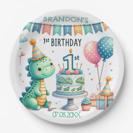 恐竜Dino 1st誕生日パーティー ペーパープレート (正面)
