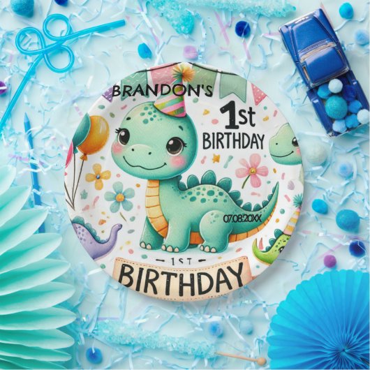 恐竜Dino 1st誕生日パーティー ペーパープレート (パーティー)